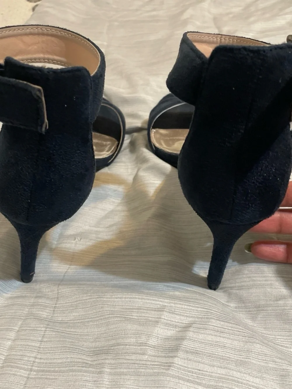 Women's Navy Ankle-Strap Heels with Jeweled Buckle Size 10 With 3 1/2 inch heel
